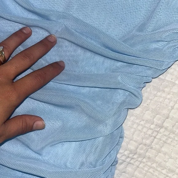 Commsense Strapless Rooched Tendril Baby Blue Mini Dress Sheer Size Medium - Picture 5 of 8